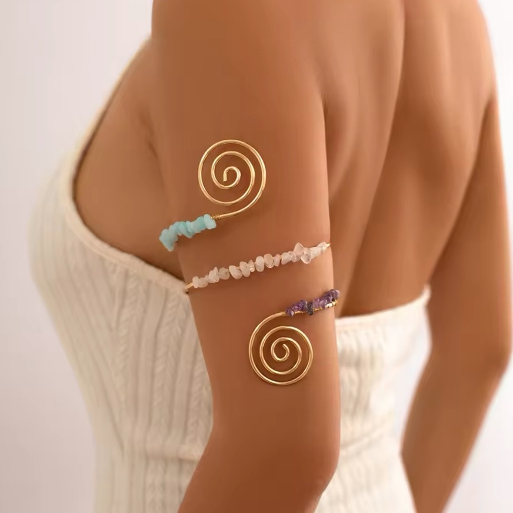 Alexandrine - Irregular Natural Stones Spiral Upper Arm Bracelet
